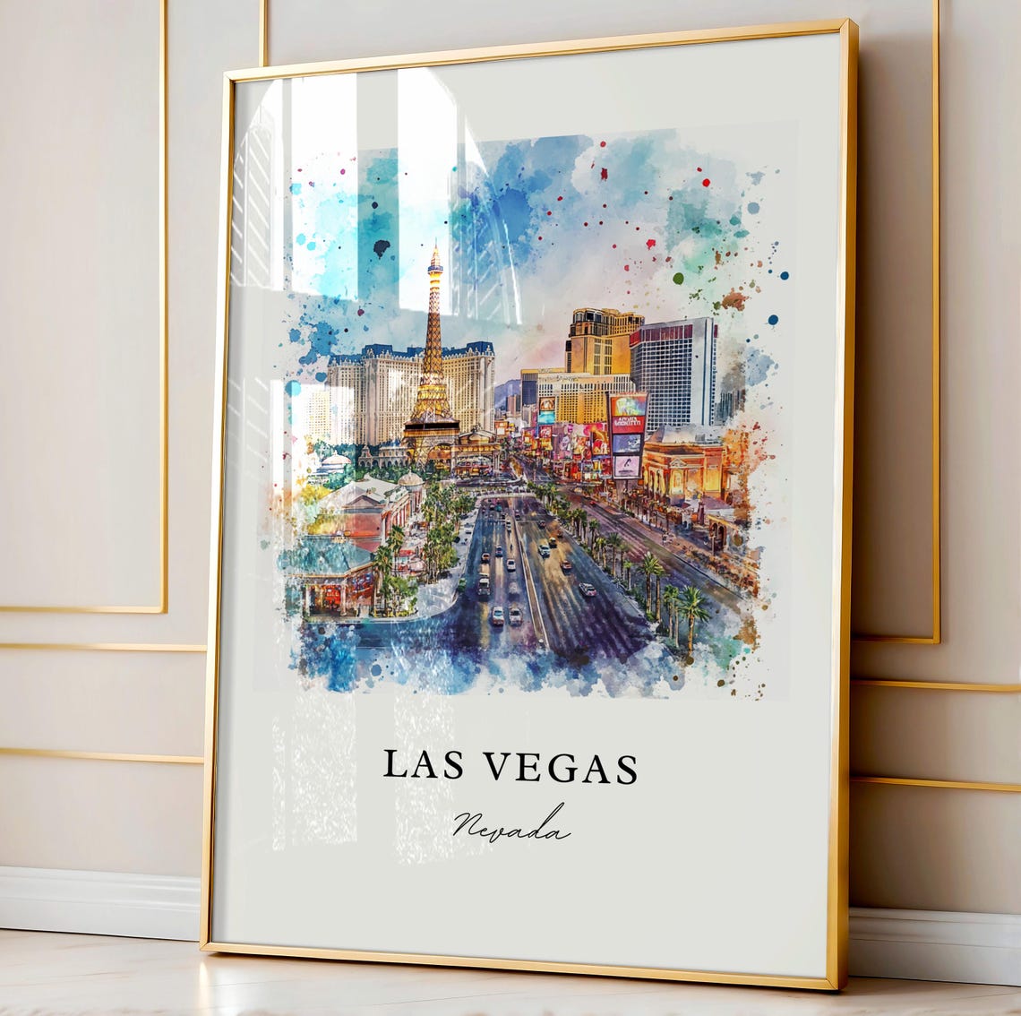 Las Vegas Nevada Strip Eiffel Tower Casino Skyline Watercolor Poster - Image 2