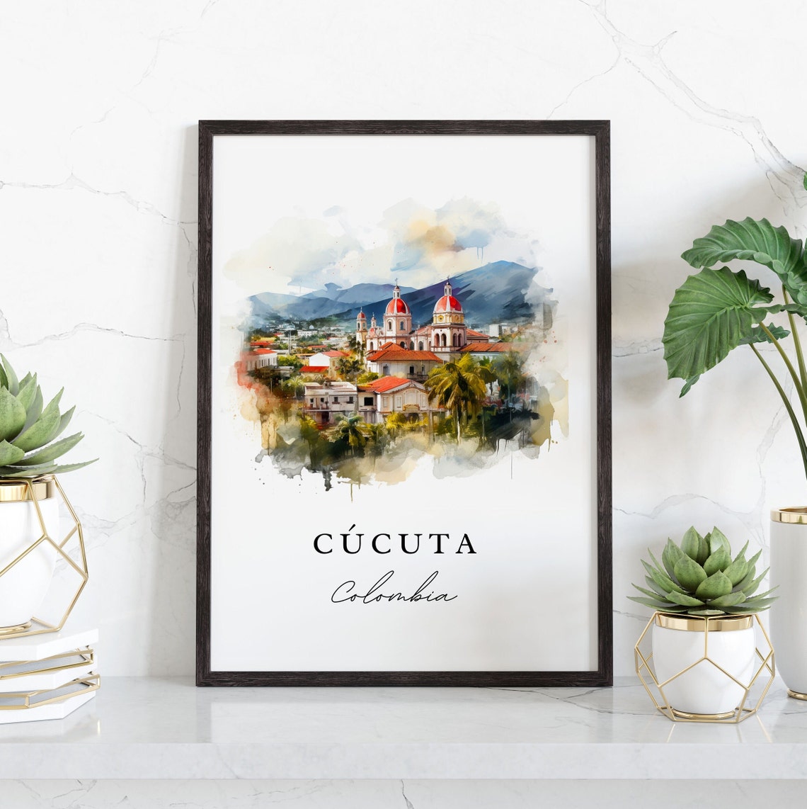 Cucuta Colombia Red Domed Cathedral Watercolor City Travel Poster - Image 3