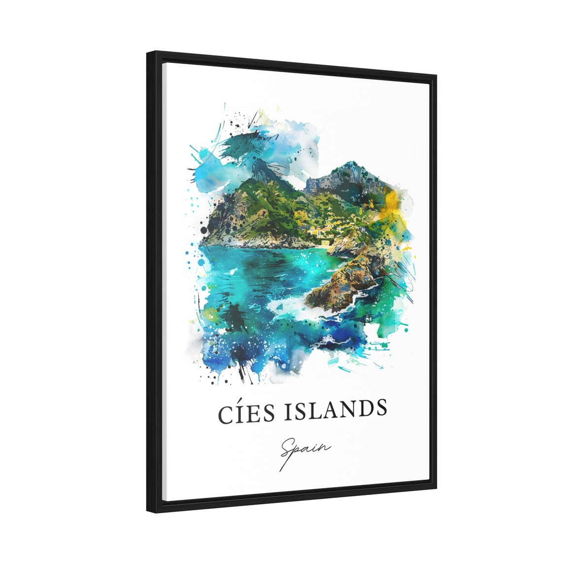 Cies Islands Spain Turquoise Coast Mountain Watercolor Sea Poster - Image 2