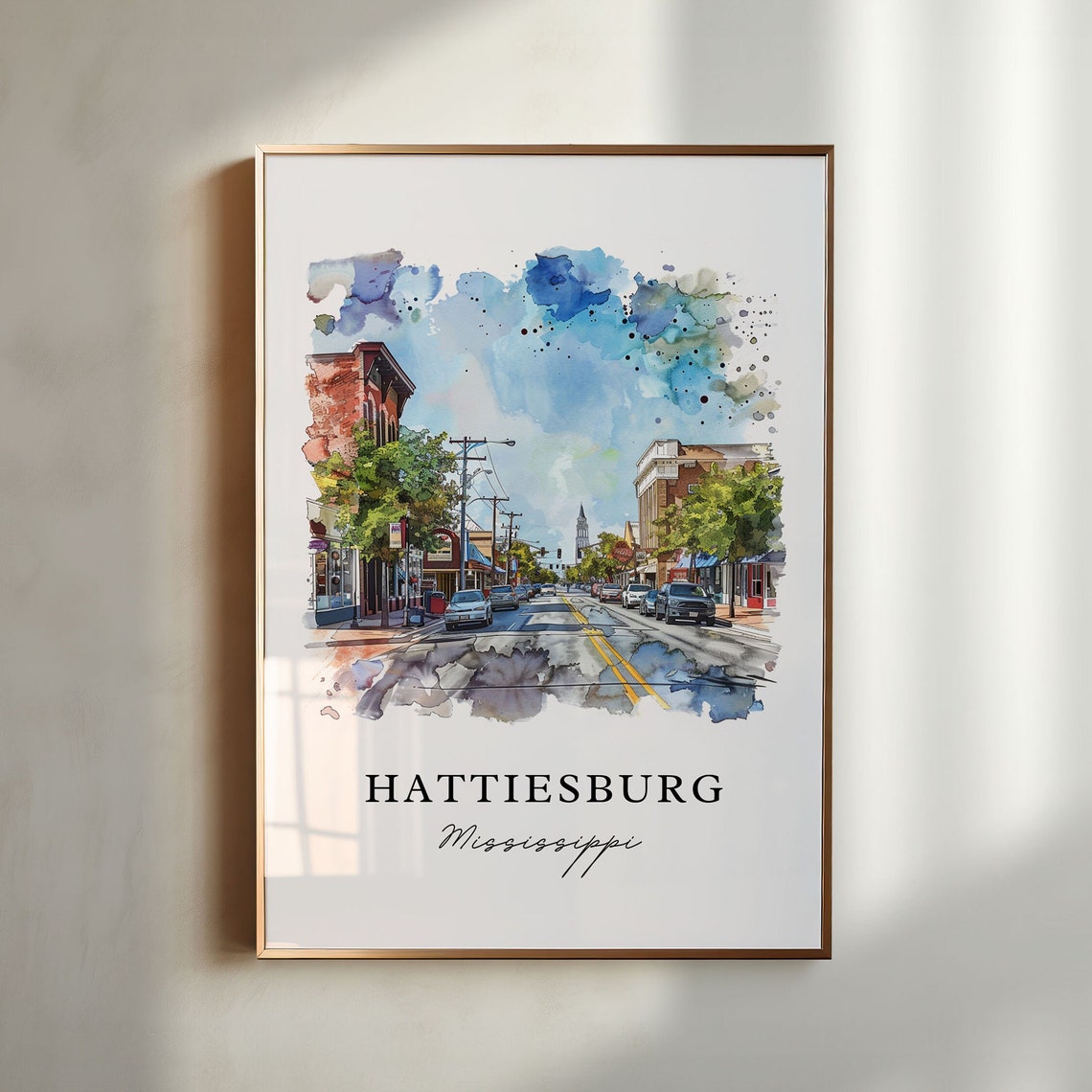 Hattiesburg Ms Wall Art Hattiesburg Print Hattiesburg Mississippi Watercolor Univ Mississippi Gift Ms Travel Poster Housewarming Gift