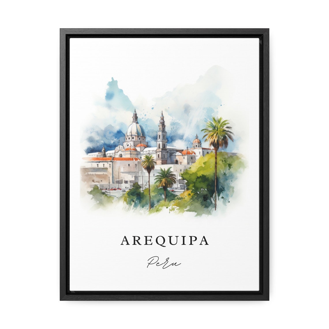 Arequipa Peru White City Cathedral Domes and Palm Trees Poster - Image 2