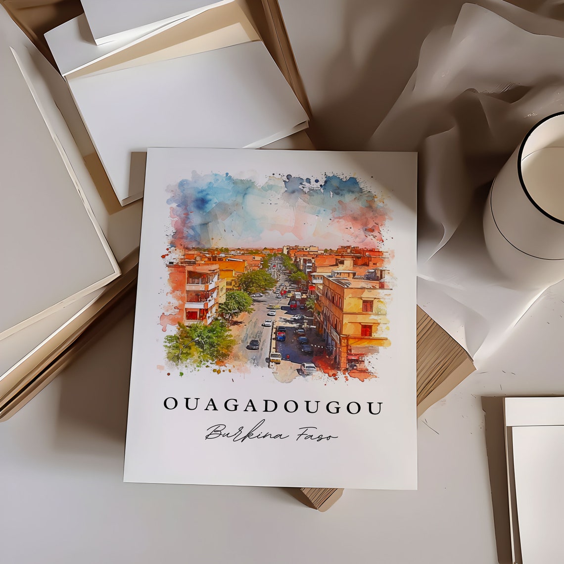 Ouagadougou Burkina Faso City Avenue Watercolor Travel Poster - Image 7