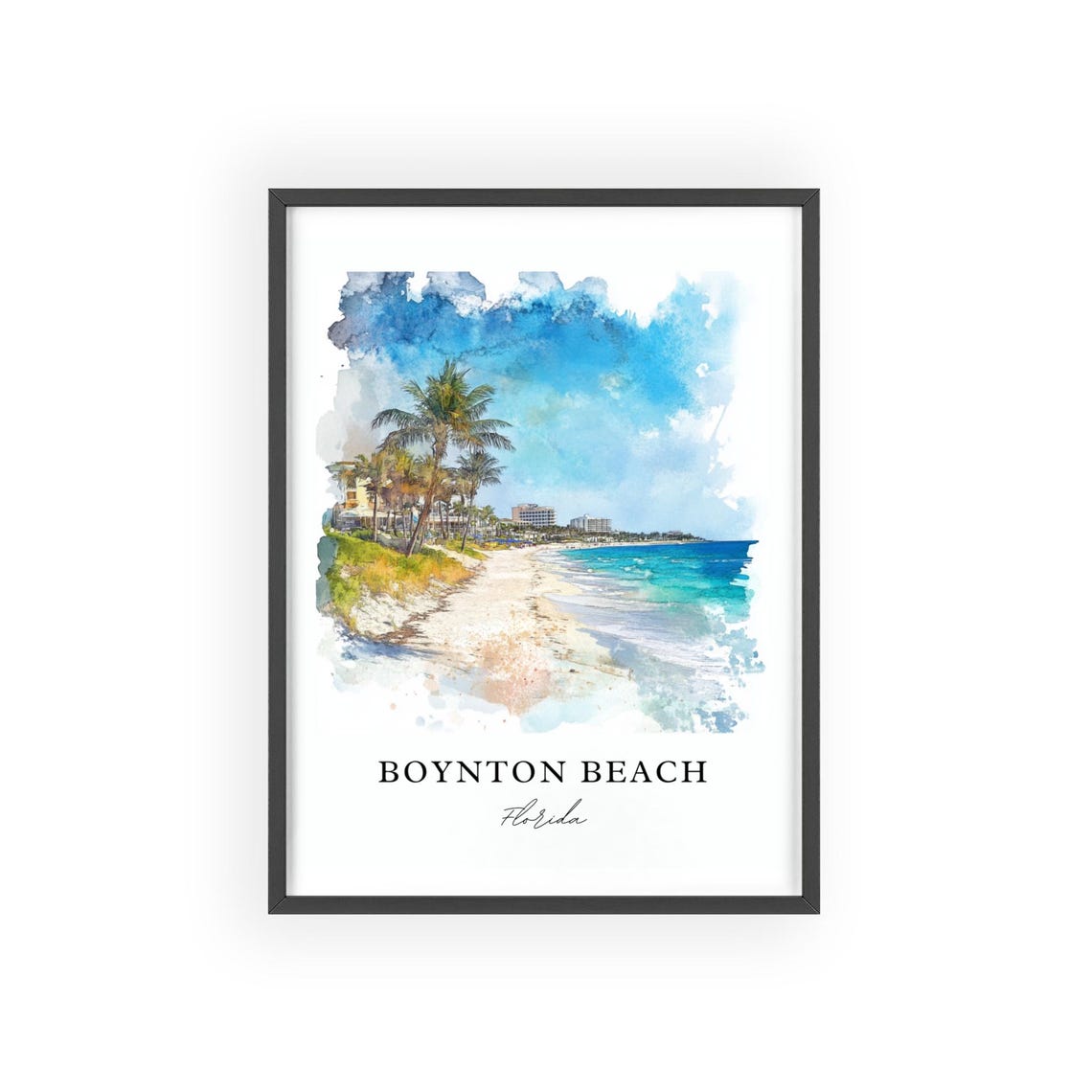 Boynton Beach Florida Ocean Palms Beach Watercolor Travel Poster