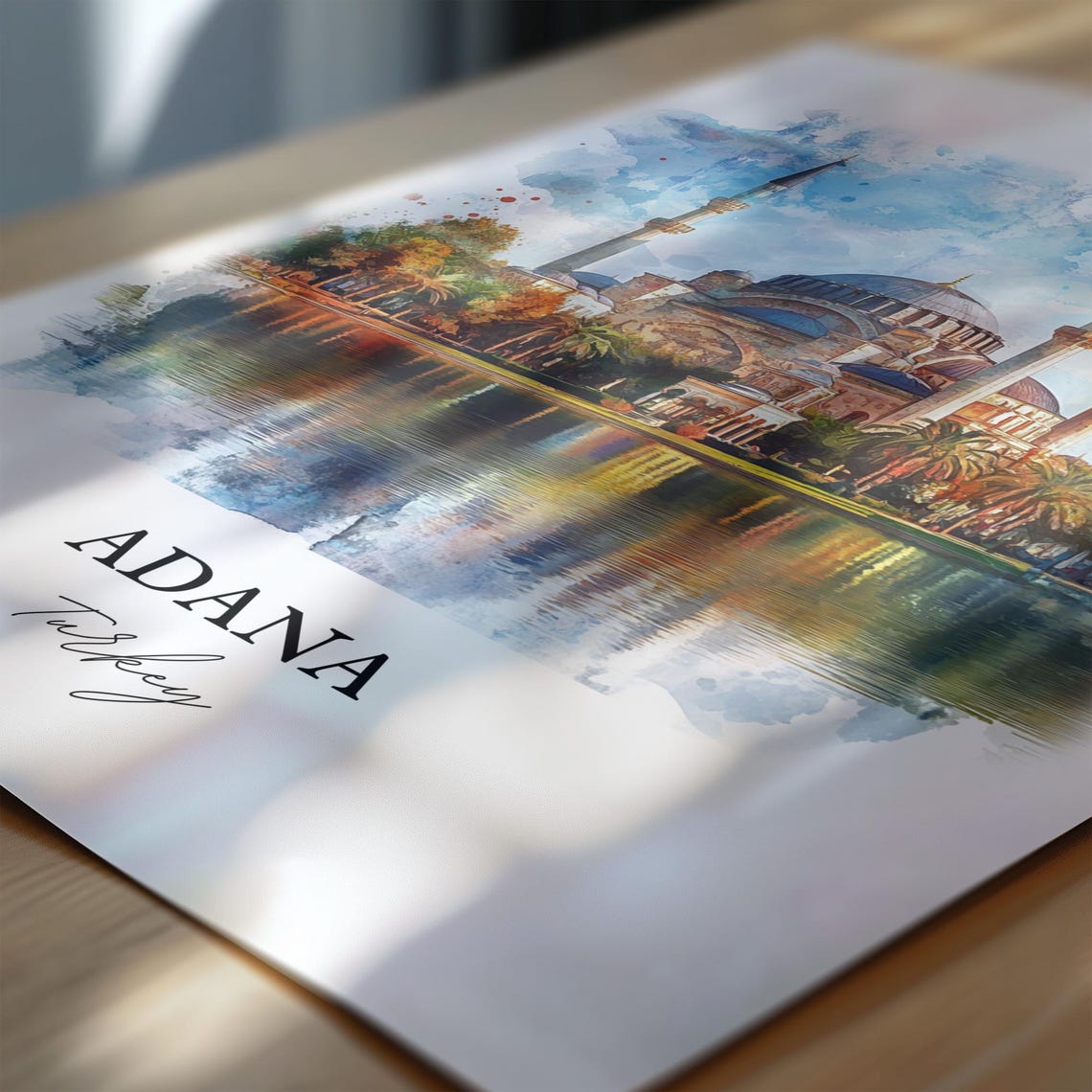 Adana Turkey Watercolor Grand Mosque Riverside Travel Poster - Image 7