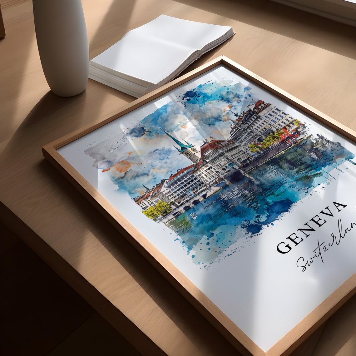 Geneva Watercolor Travel Poster, Switzerland Art Print - Image 5