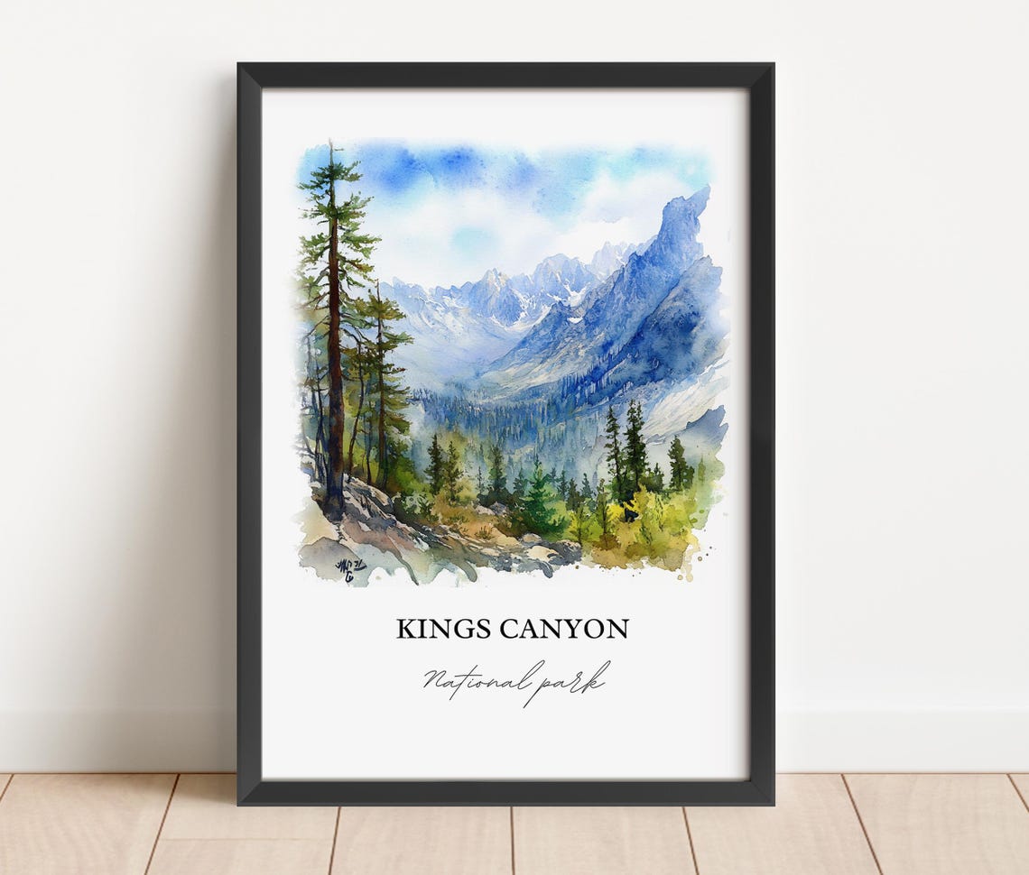 Kings Canyon National Park Sierra Mountain Valley Watercolor Poster - Image 2