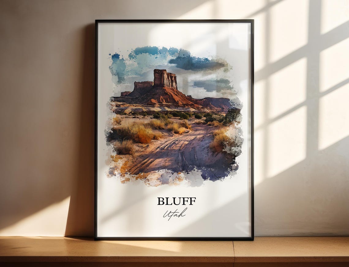 Bluff Utah Red Rock Desert Butte Landscape Watercolor Travel Poster