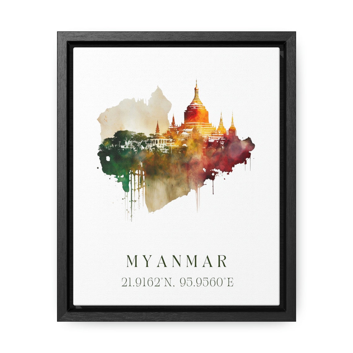 Myanmar Golden Pagoda Watercolor Art Sacred Temple Spires Poster - Image 2
