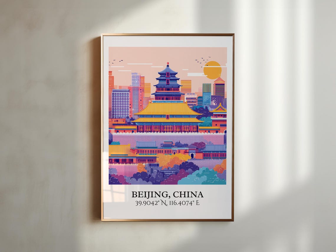 Beijing China Forbidden City Pagoda Skyline Retro Travel Art Poster - Image 3