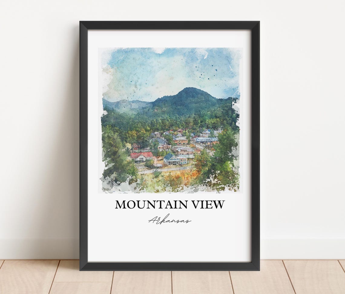 Mountain View Arkansas Ozark Valley Town Watercolor Travel Poster - Image 4