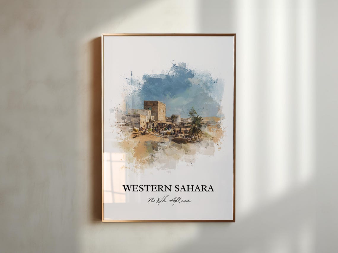 Western Sahara North Africa Desert Town Watercolor Travel Poster - Image 6