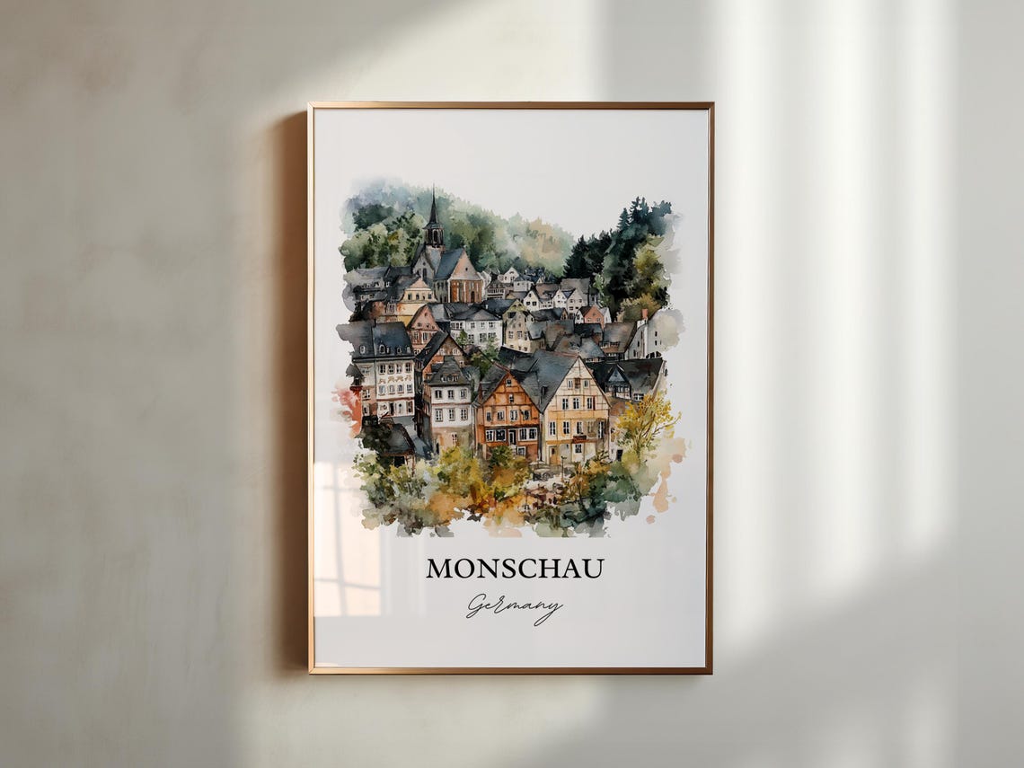 Monschau Germany Watercolor Half Timbered Village Church Hill Poster - Image 4