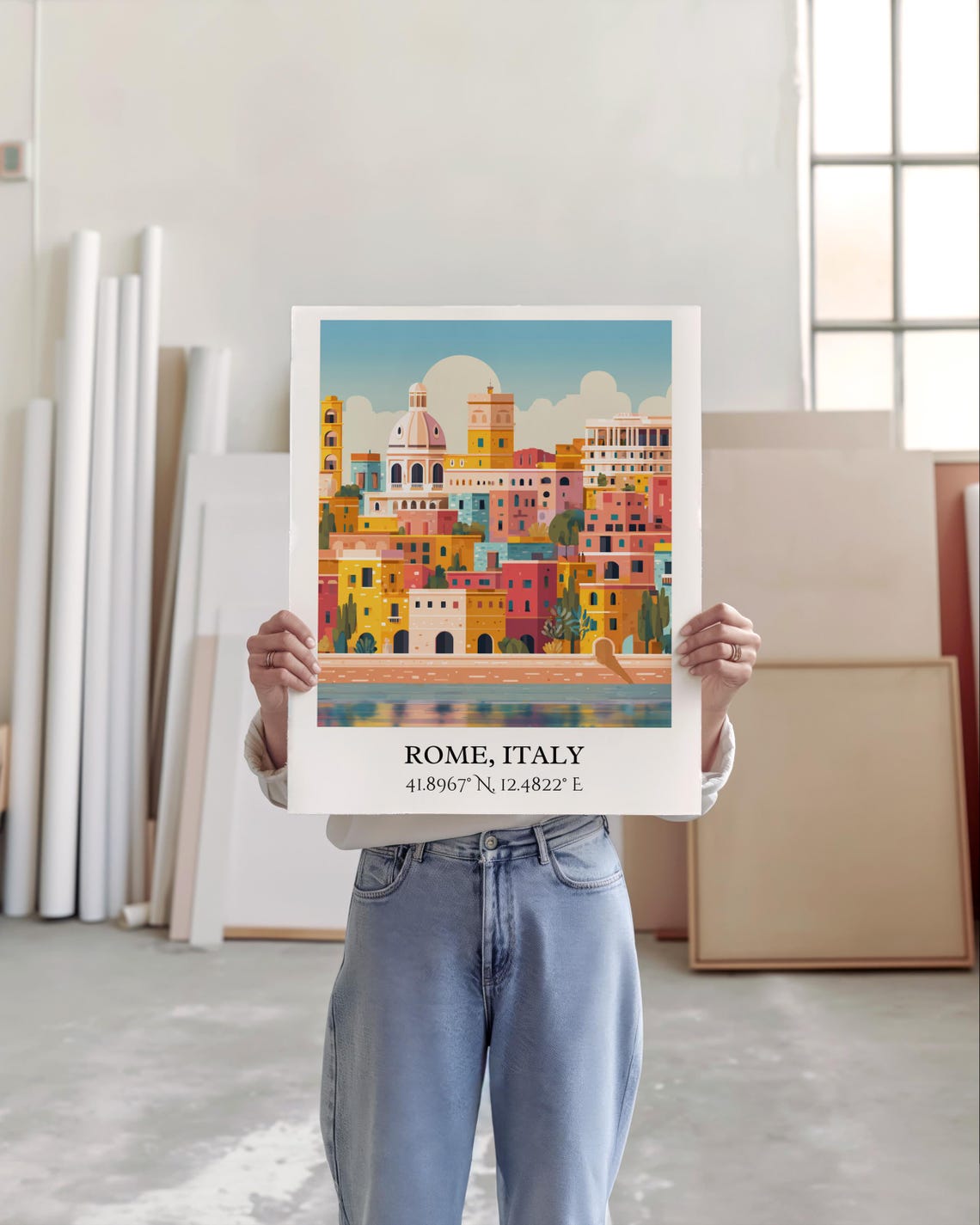 Rome Italy Colorful Old Town Dome Riverbank Retro Travel Art Poster - Image 5