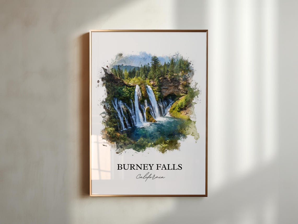 Burney Falls California Shasta County Cascade Watercolor Travel Poster - Image 3
