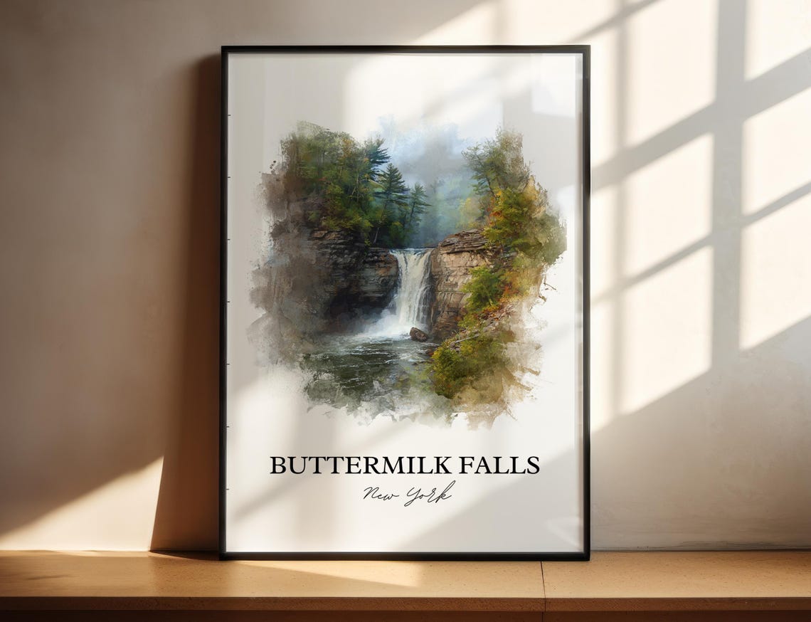 Buttermilk Falls New York Finger Lakes Region Waterfall Travel Poster