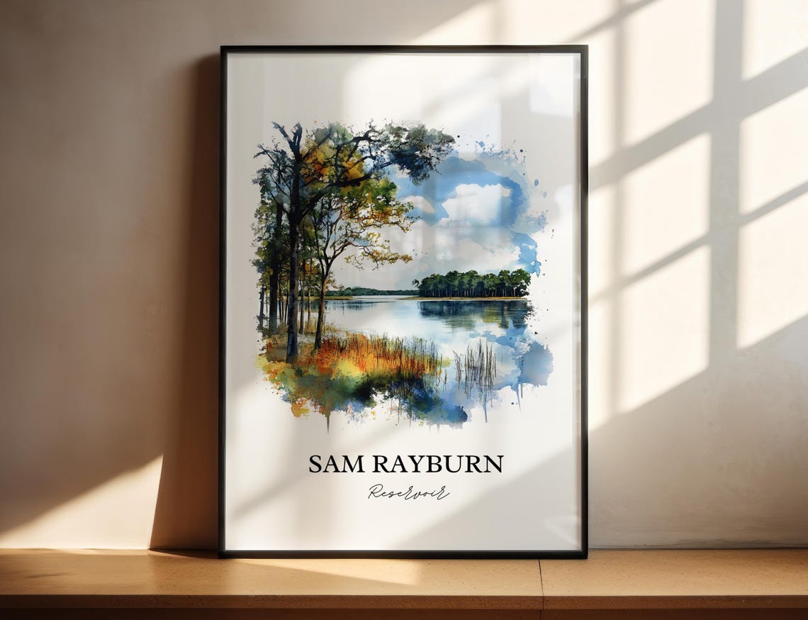 Sam Rayburn Reservoir Wooded Texas Shore Watercolor Lake Poster