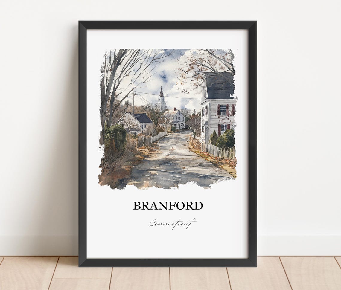 Branford Connecticut Village Street Church Steeple Watercolor Poster - Image 5