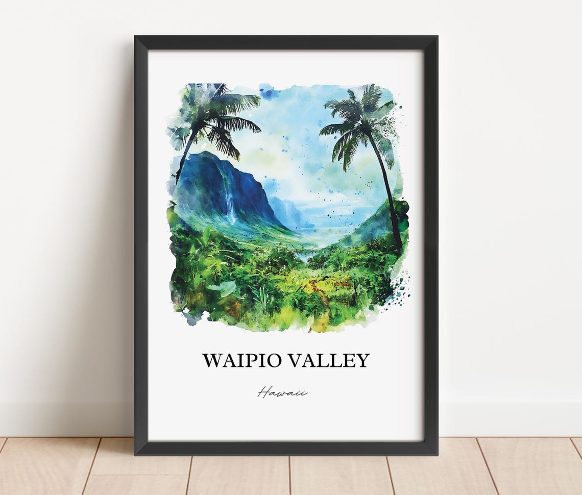 Waipio Valley Hawaii Palm Framed Lush Cliffs Watercolor Travel Poster - Image 5