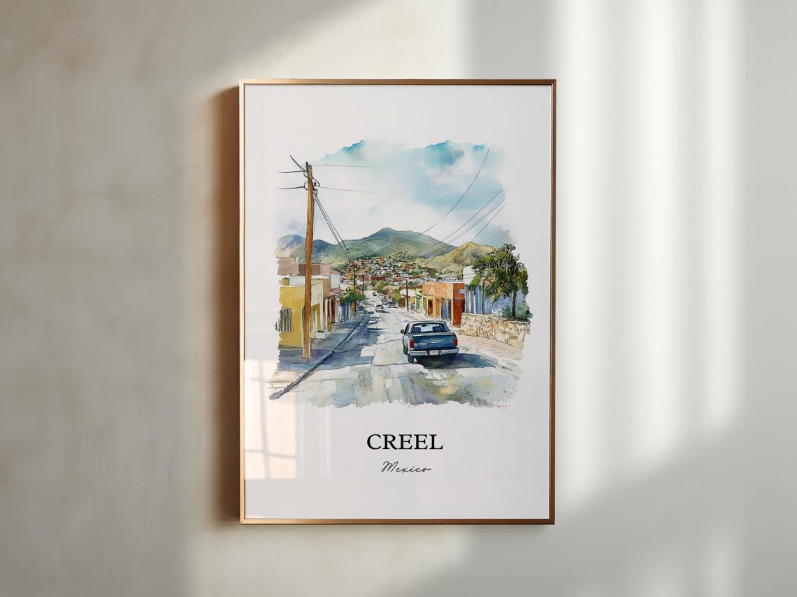 Creel Mexico Mountain Town Street Pickup Truck Watercolor Poster - Image 5