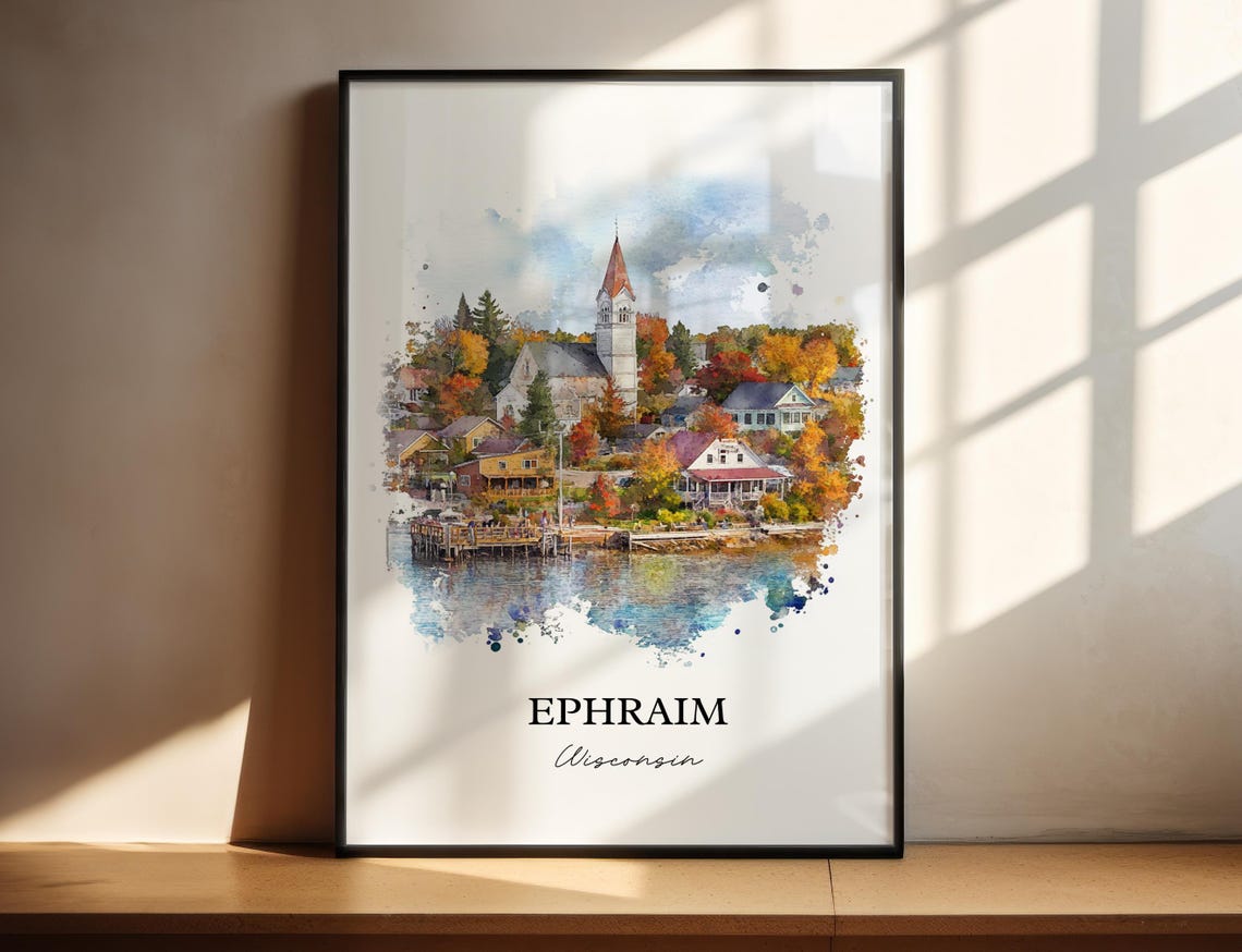 Ephraim Wisconsin Watercolor Autumn Waterfront Village Poster
