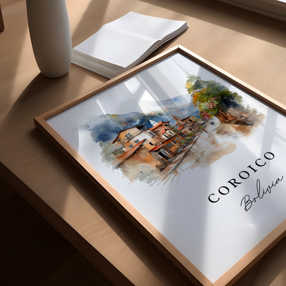 Coroico Bolivia Colonial Street Red Roofs Mountain Watercolor Poster - Image 6