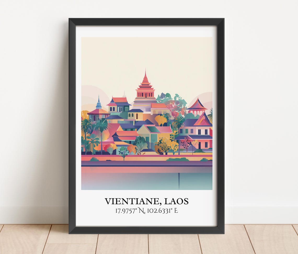 Vientiane Laos Temples Riverside Colorful Cityscape Travel Poster - Image 4