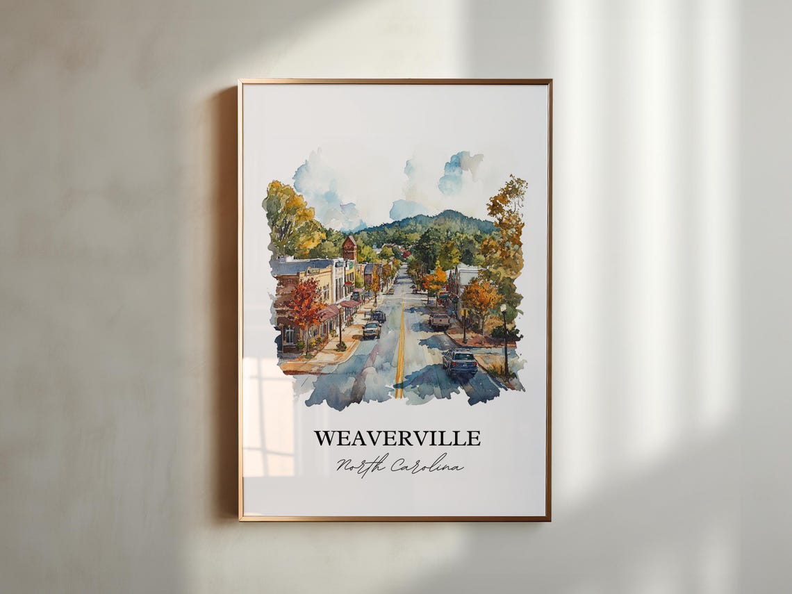 Weaverville North Carolina Main Street Watercolor Travel Gift Poster - Image 5