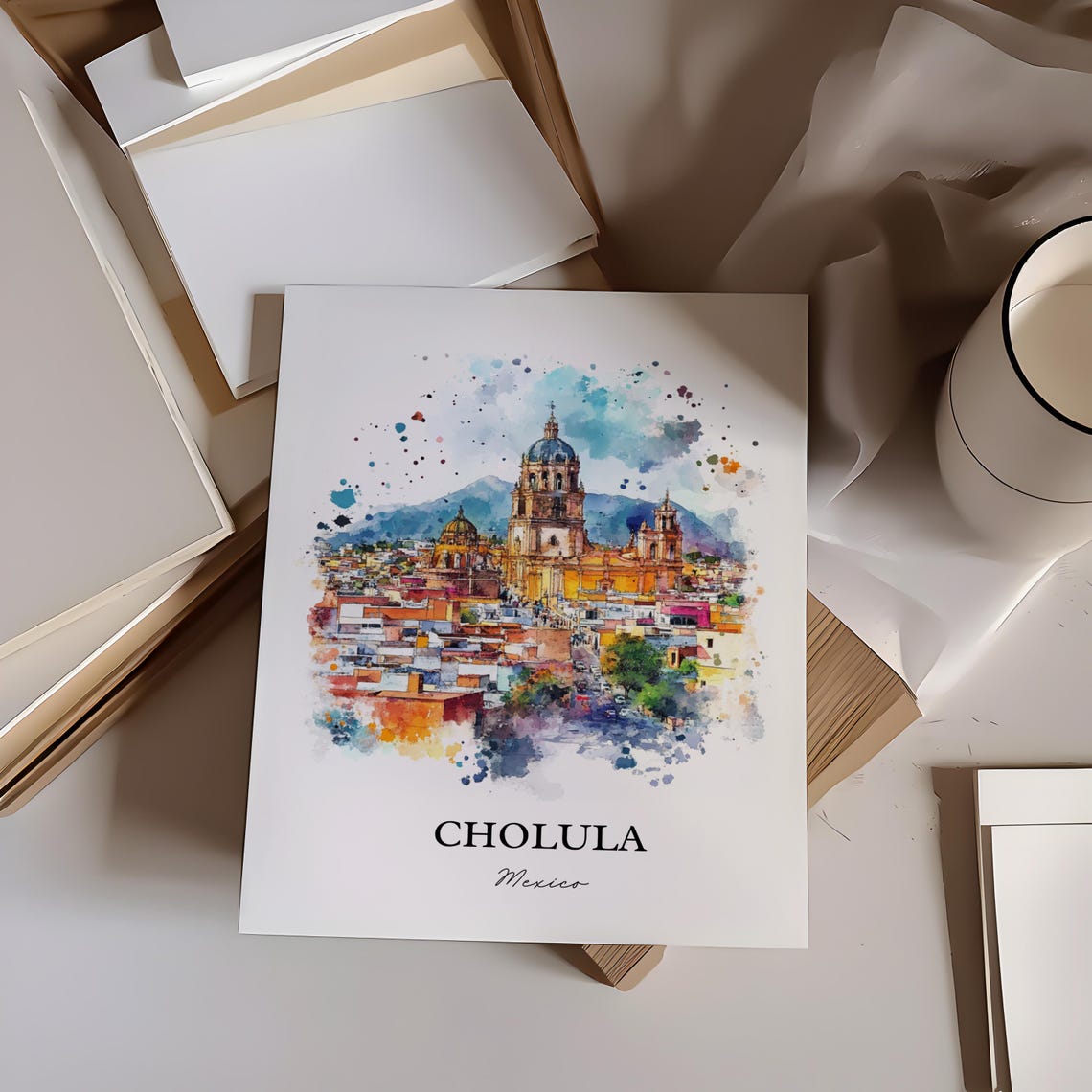 Cholula Mexico Wall Art Puebla Mx Print Watercolor Gift Travel Poster Housewarming - Image 2