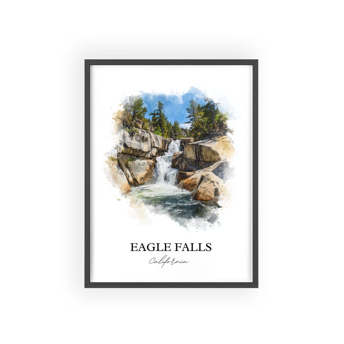 Eagle Falls California Rocky Cascade Mountain Stream Watercolor Poster - Image 2