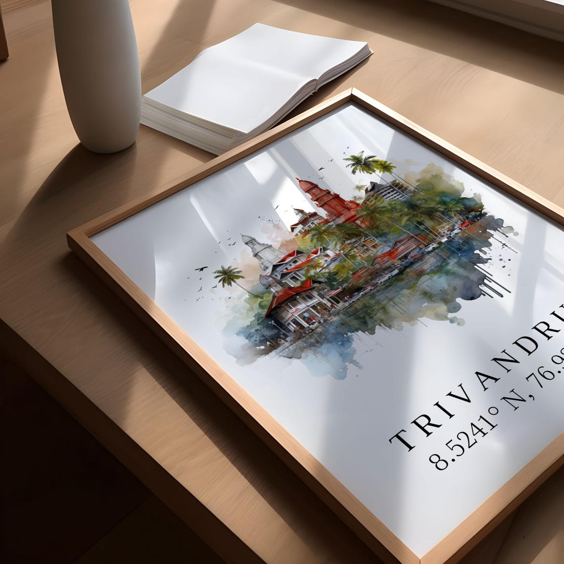 Trivandrum India Watercolor Red Dome Temples Coordinates Poster - Image 4