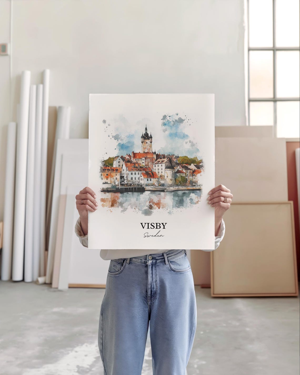 Visby Sweden Medieval Town Tower Watercolor Harbor Travel Poster - Image 5
