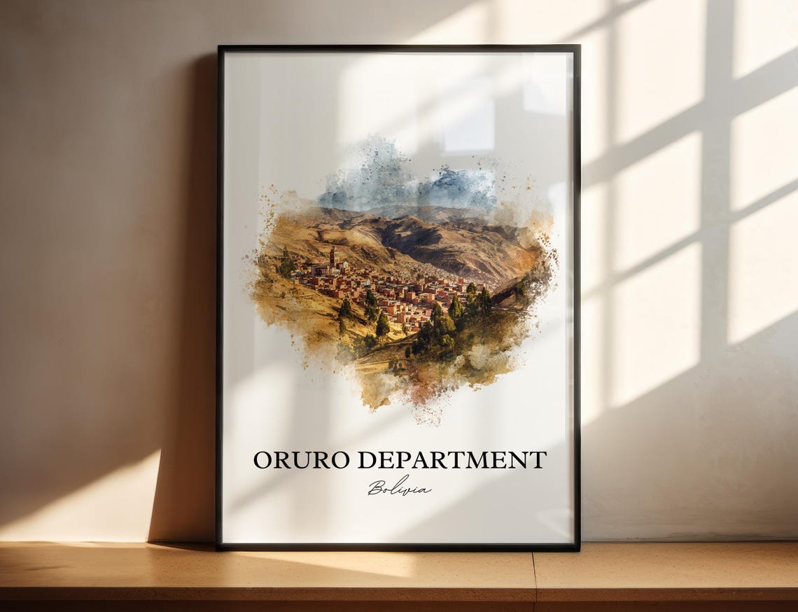 Oruro Department Bolivia Andean Town Watercolor Travel Poster