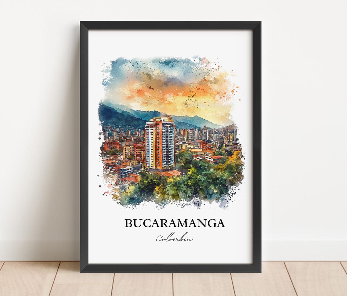 Bucaramanga Colombia Watercolor Sunset City Mountains Poster - Image 5