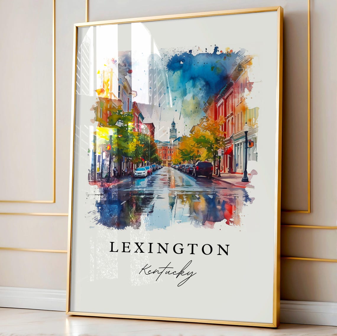 Lexington Kentucky Downtown Street Watercolor City Artwork Poster - Image 3