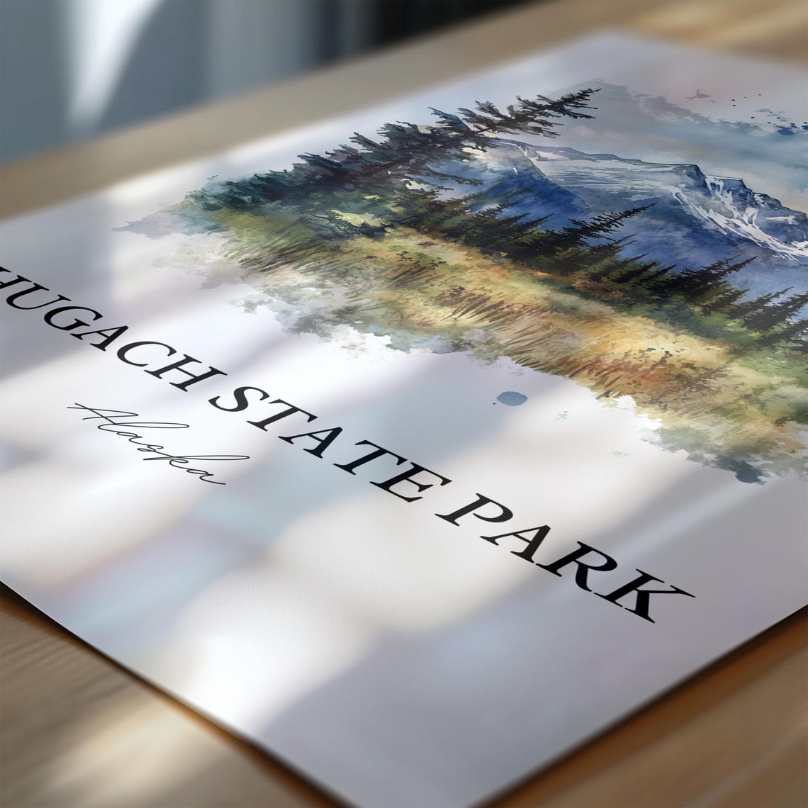 Chugach State Park Alaska Snowcapped Peak Watercolor Travel Poster - Image 4