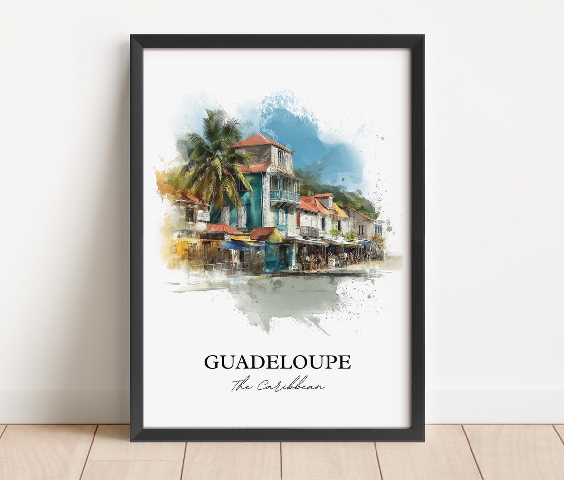 Guadeloupe Caribbean Waterfront Colonial Street Watercolor Poster - Image 2