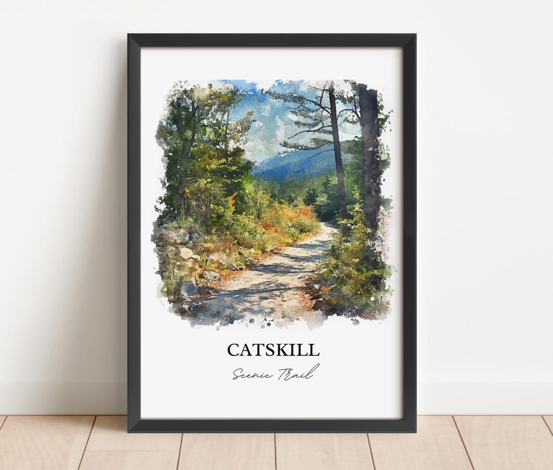 Catskill Scenic Trail Watercolor Forest Path Mountain View Poster - Image 3