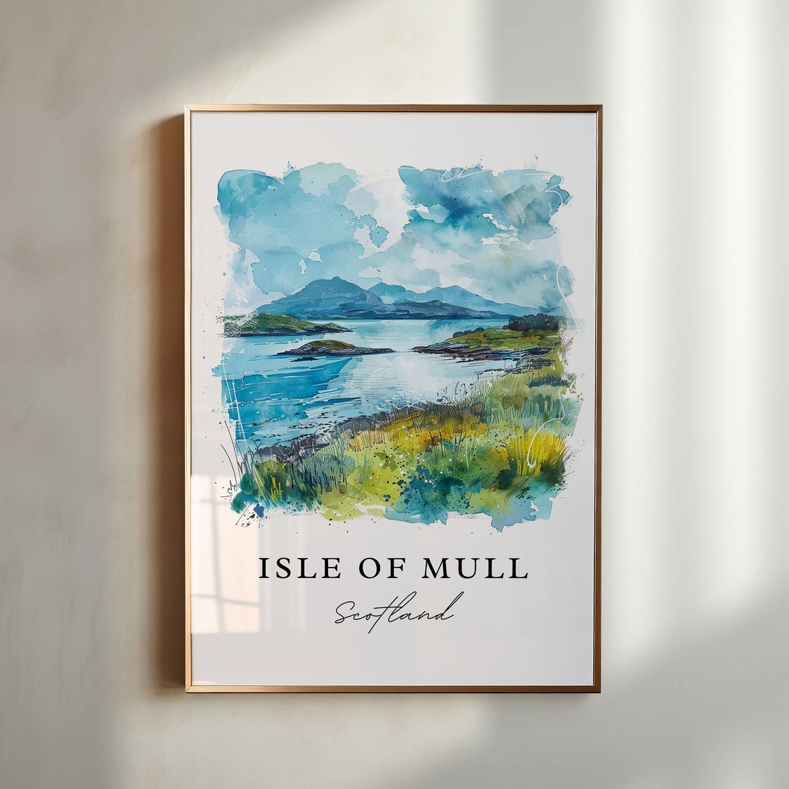 Isle of Mull Scotland Watercolor Coastal Loch Rolling Hills Poster