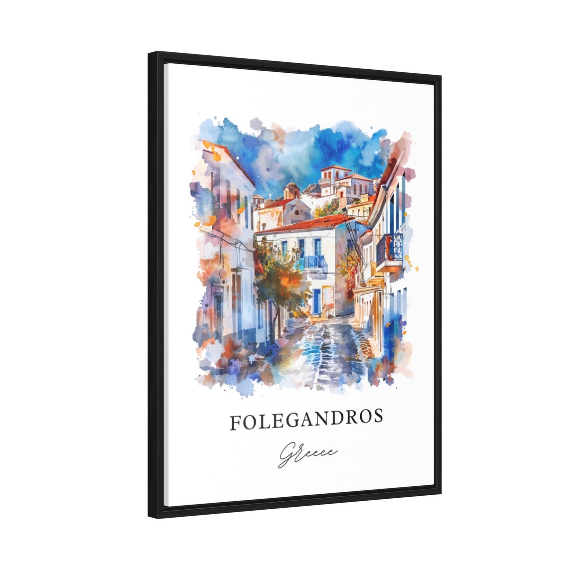 Folegandros Greece Whitewashed Island Street Watercolor Poster - Image 2