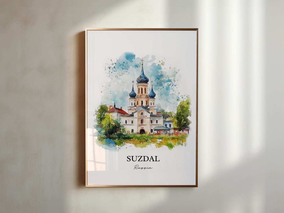 Suzdal Russia Watercolor Blue Onion Dome Church Travel Poster - Image 4