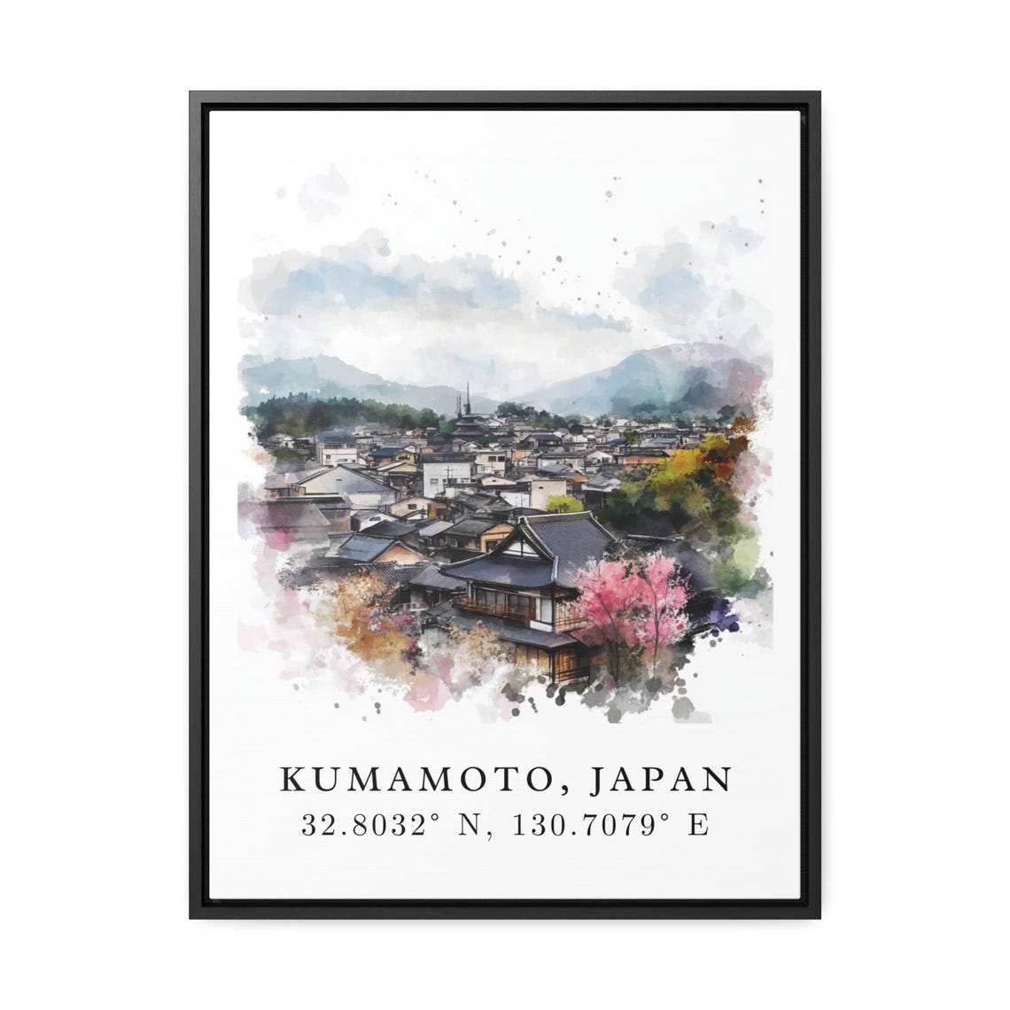 Kumamoto Japan Watercolor Art Castle Town Cherry Blossom Poster - Image 2