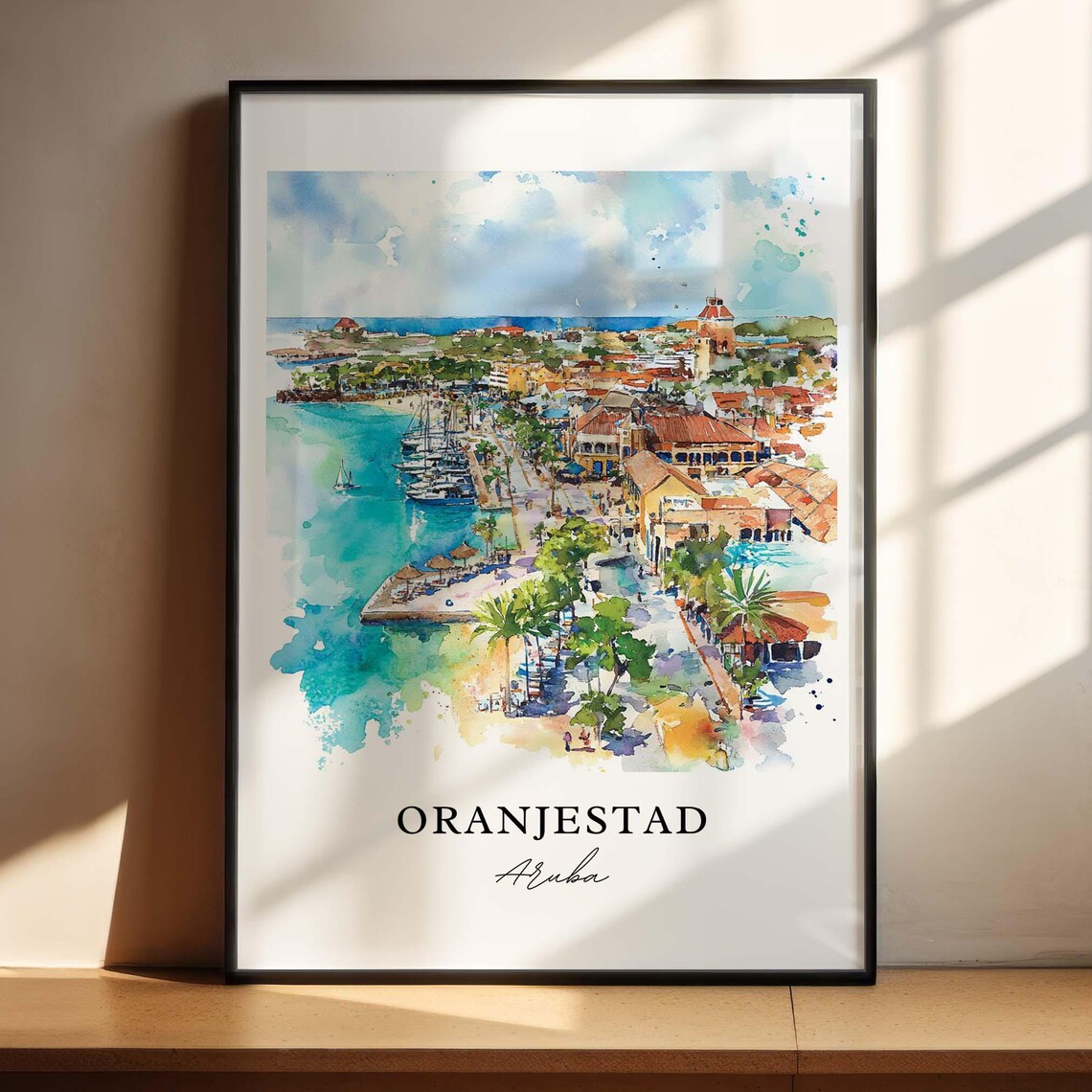 Oranjestad Aruba Watercolor Travel Poster Art