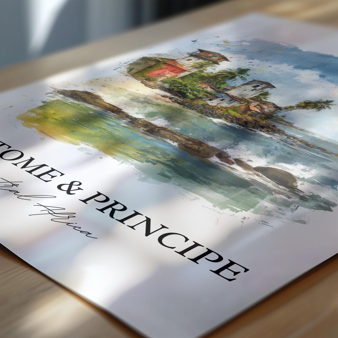 Sao Tome and Principe Central Africa Coastline Watercolor Poster - Image 6