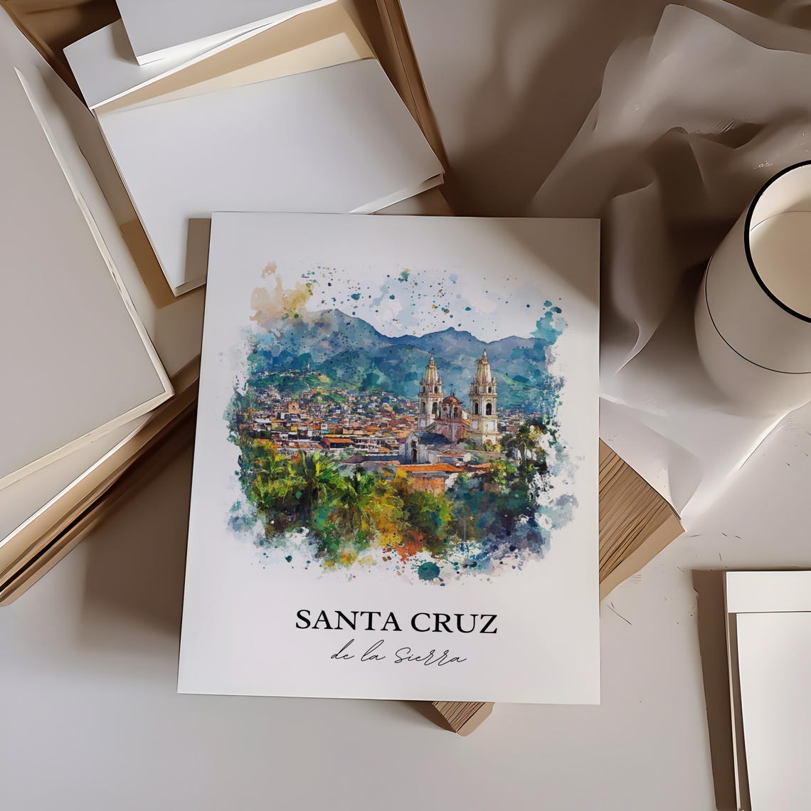 Santa Cruz De La Sierra Watercolor Cathedral City Travel Poster - Image 2