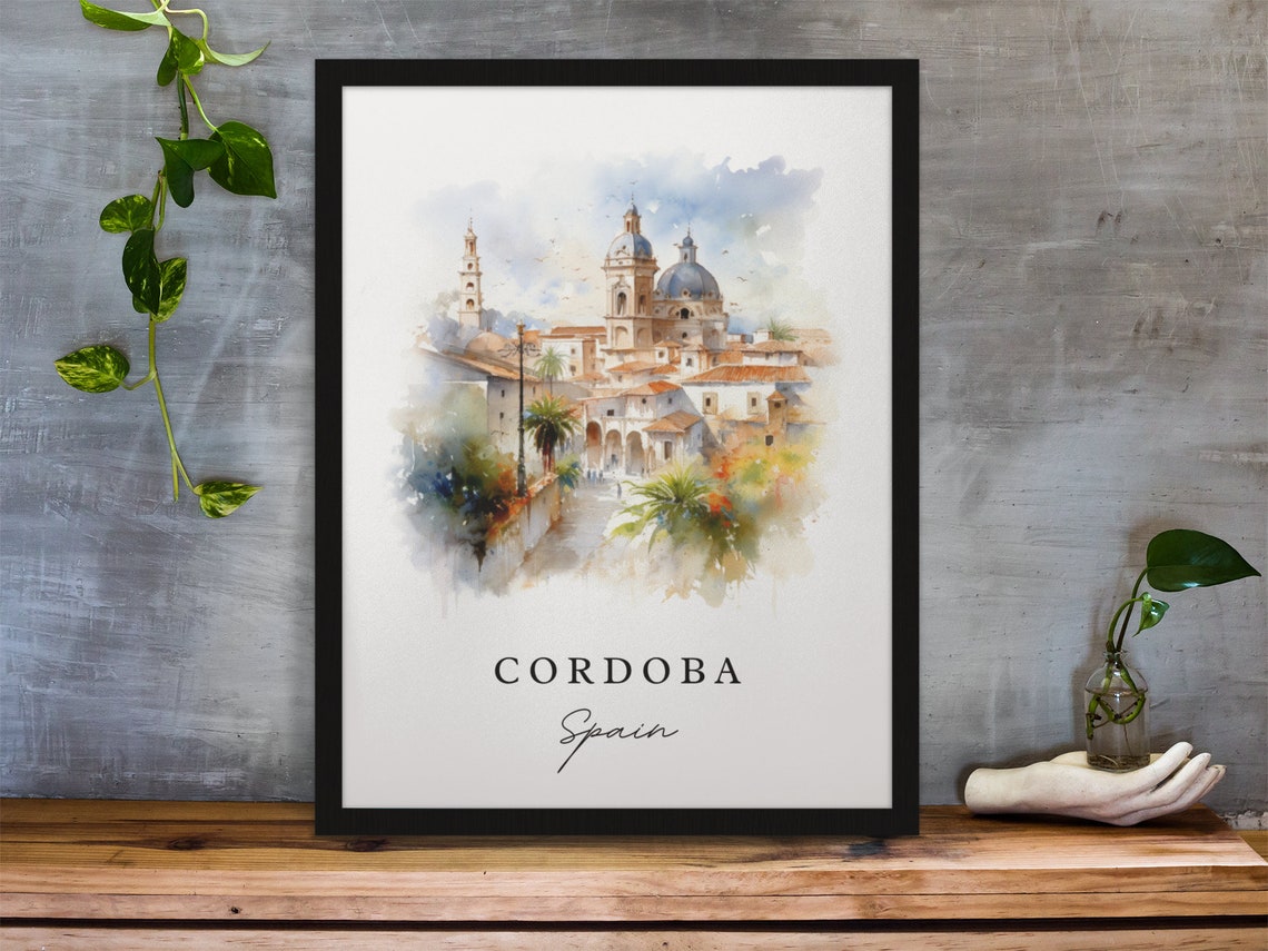 Cordoba Spain Cathedral Dome and Historic Old Town Watercolor Poster