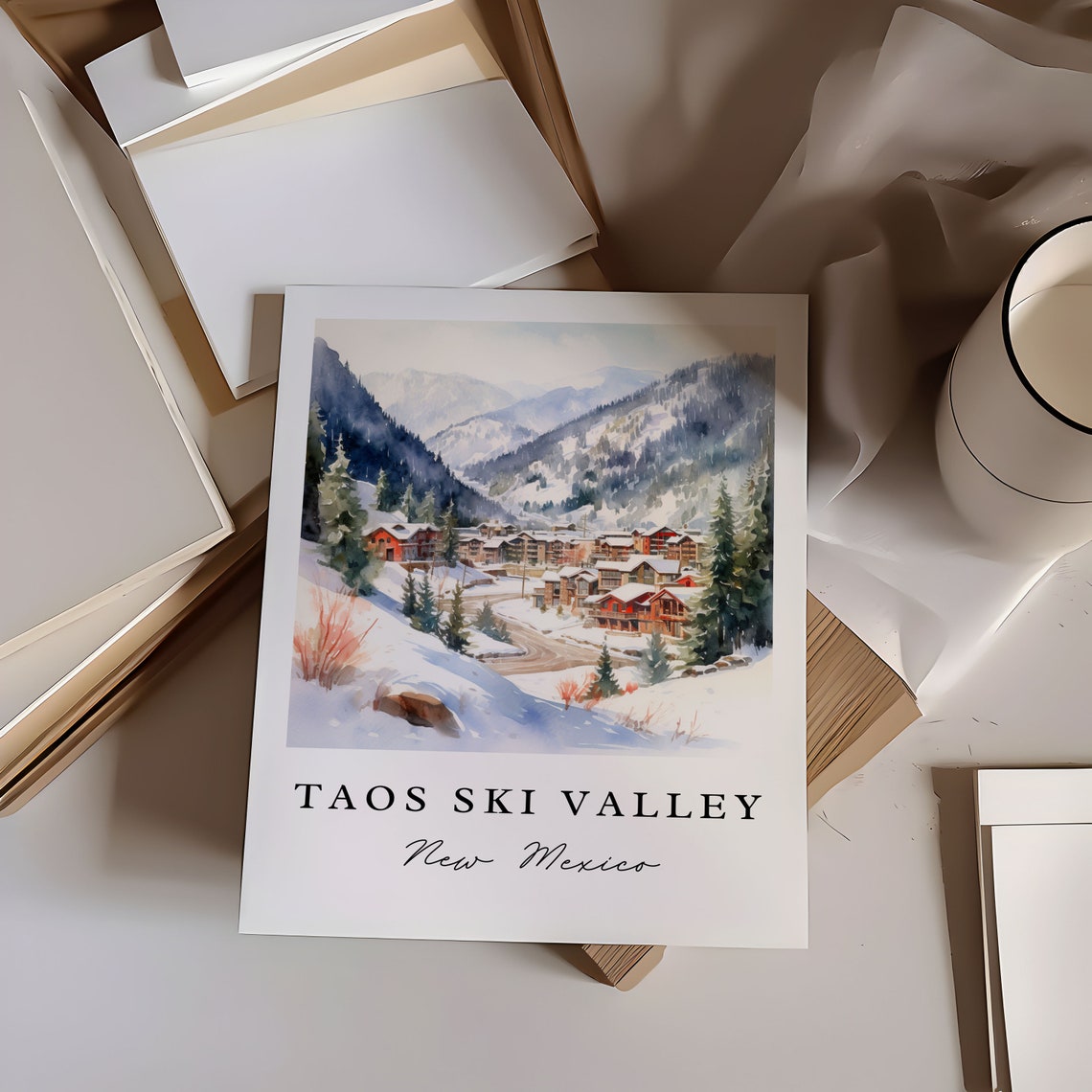 Taos Ski Valley New Mexico Watercolor Snowy Mountain Resort Poster - Image 6