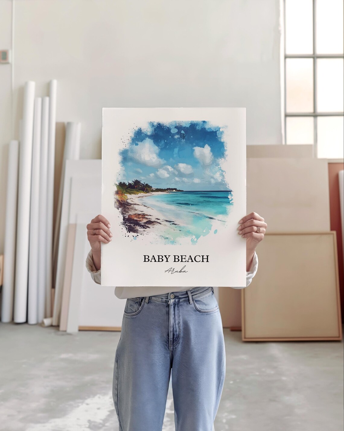 Baby Beach Aruba San Nicolas Watercolor Travel Poster - Image 4