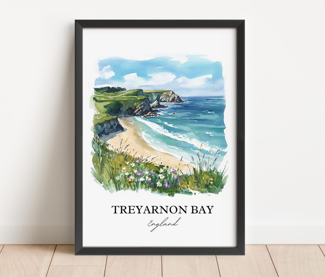 Treyarnon Bay England Watercolor Coastal Beach Travel Poster - Image 5