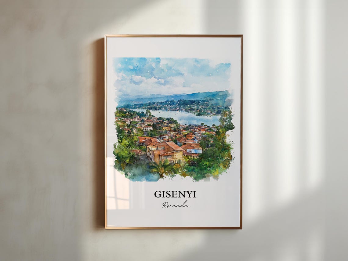 Gisenyi Rwanda African Watercolor Lakeside Hills Town Art Poster - Image 4