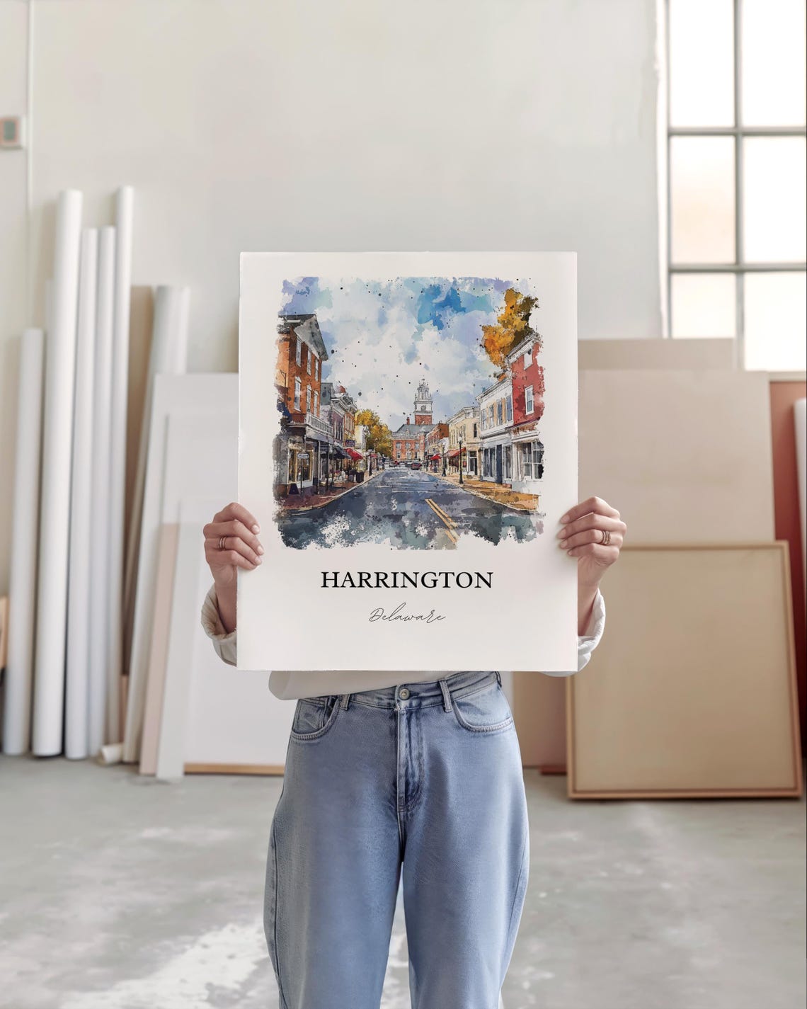 Harrington Delaware Historic Main Street Town Watercolor Poster - Image 2